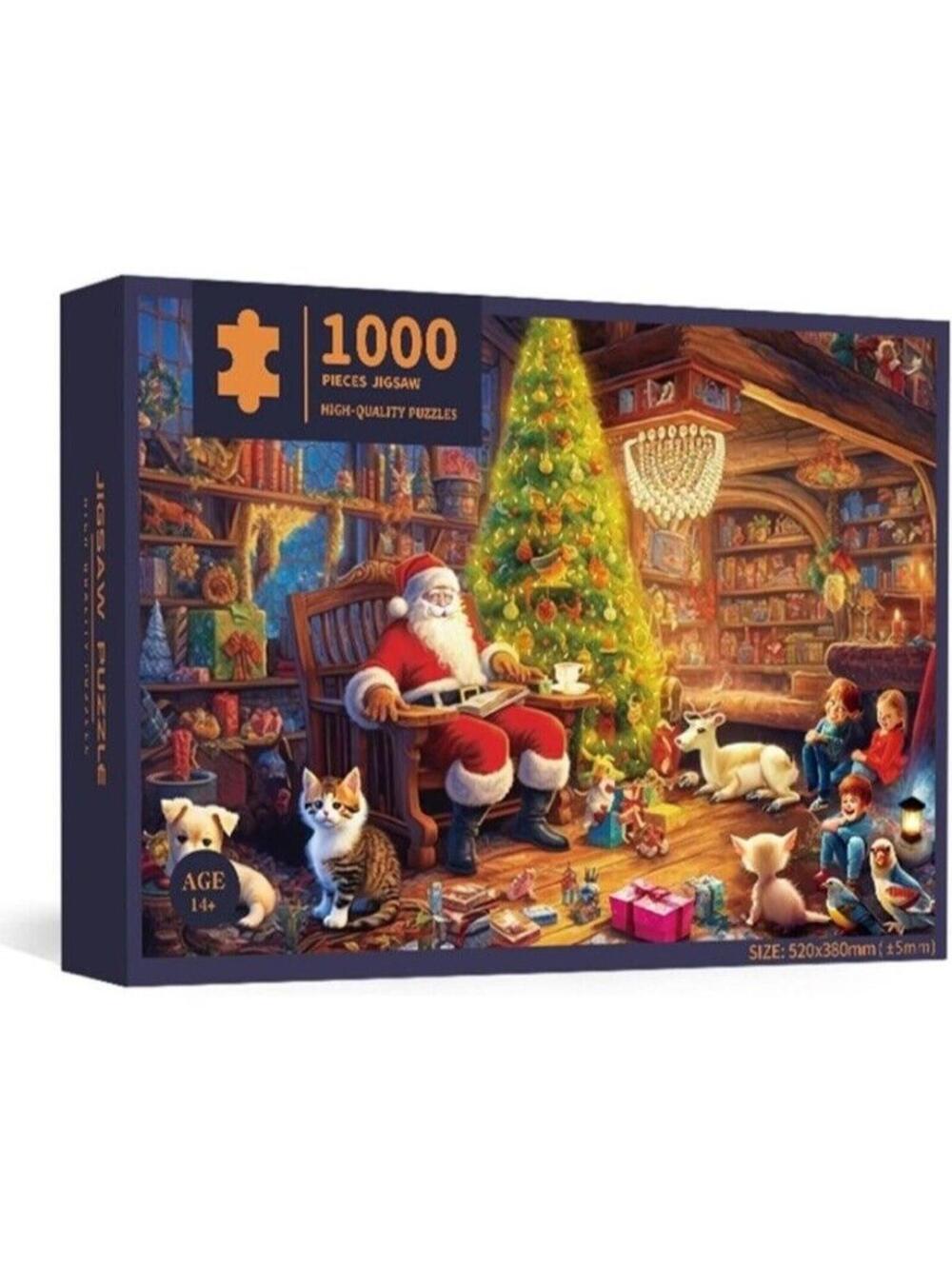 Christmas Jigsaw Puzzle 1000pc Cozy Christmas Tree Scene Santa Clause Family Fun